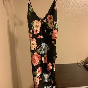 Black silk floral dress